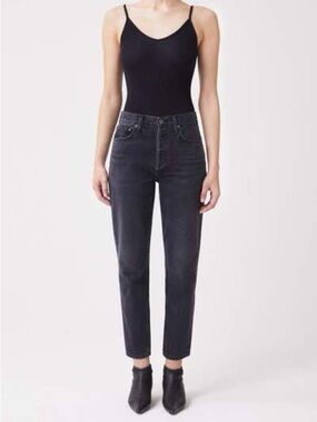 AGOLDE Fen High Rise Relaxed Tapered Jeans Button Fly Faded Black Size 30 Womens